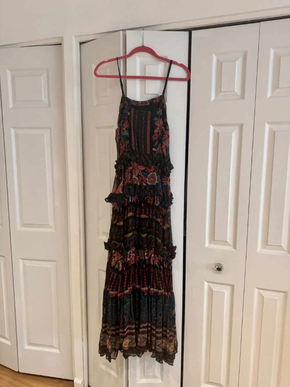 Farm Rio Tiered Ruffle Printed Black Maxi Dress - Picture 2 of 4
